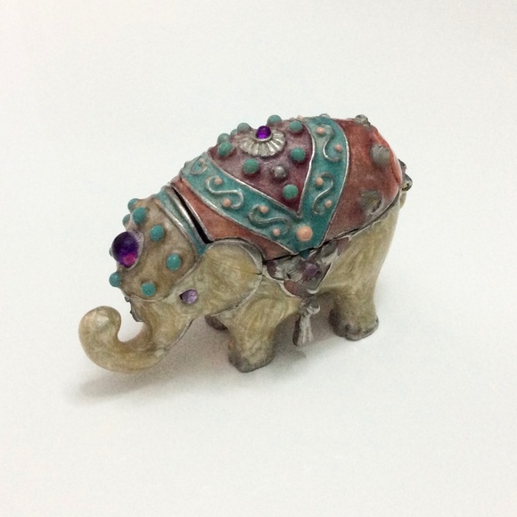 MONET Jeweled & Enameled Elephant Trinket Box w/Lid *TRUNK UP* + FREE BRACELET - Picture 1 of 14